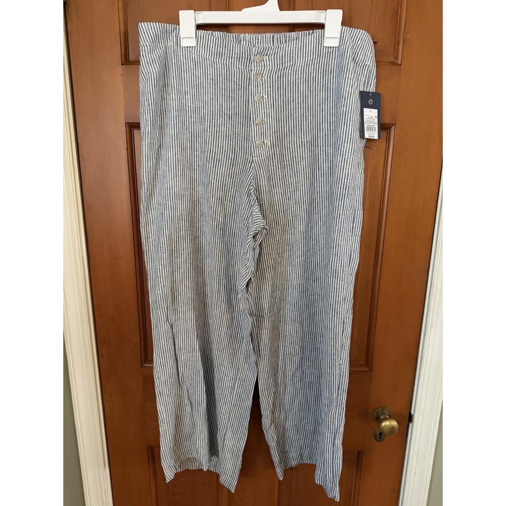 Women's Universal Thread Mid-Rise Straight Leg Pull-On Blue Striped Pants Large